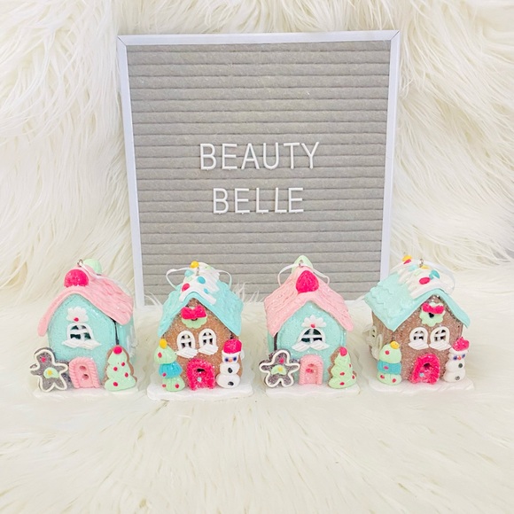 Holiday Pastels Candy Land Gingerbread House Christmas Ornaments Set